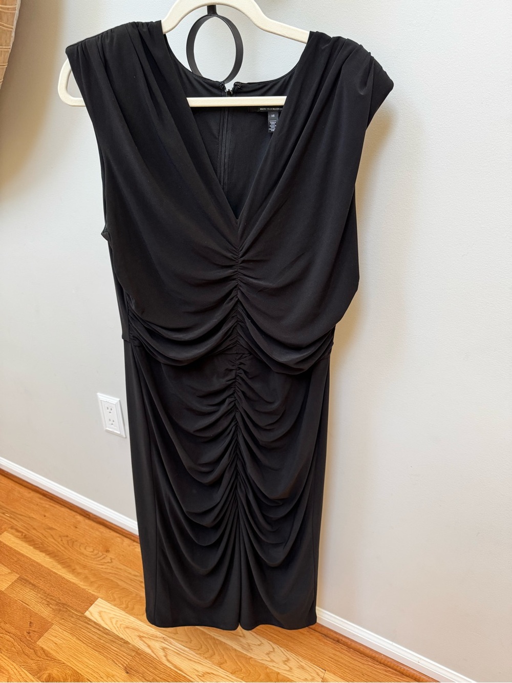 White House Black Market Black Ruched V-Neck Midi Dress